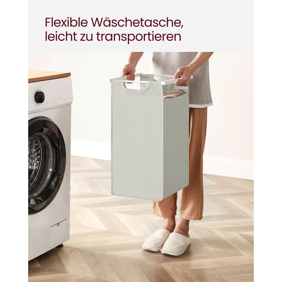 Wasmand met 2 Compartimenten – Wasbox met 2 Uitneembare Waszakken en 2 Opbergplanken