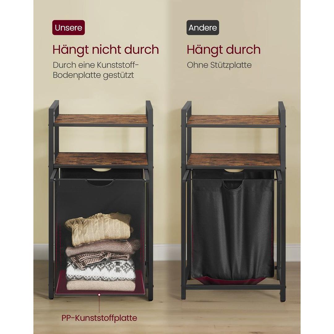 Wasmand met 2 Compartimenten – Wasbox met 2 Uitneembare Waszakken en 2 Opbergplanken