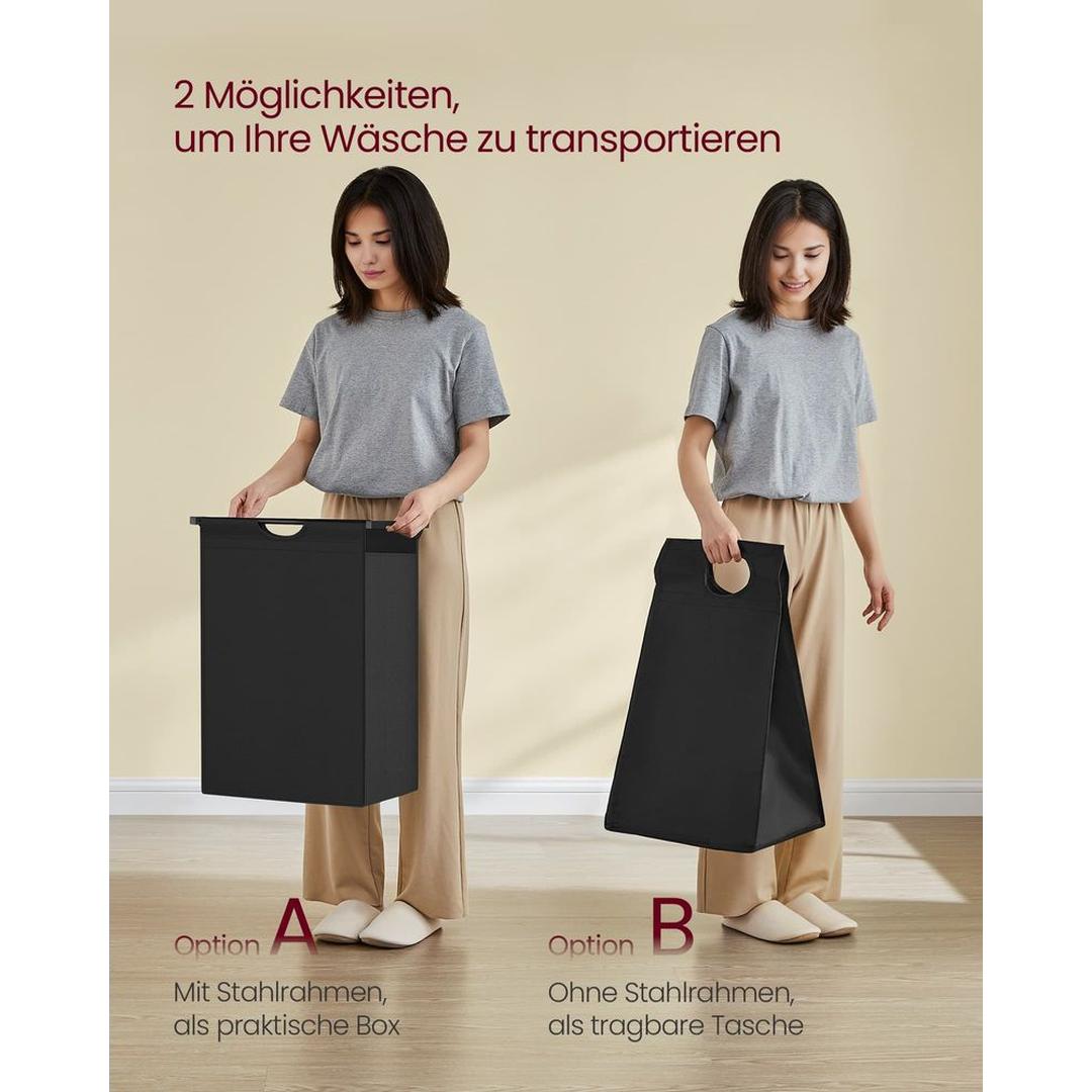Wasmand met 2 Compartimenten – Wasbox met 2 Uitneembare Waszakken en 2 Opbergplanken