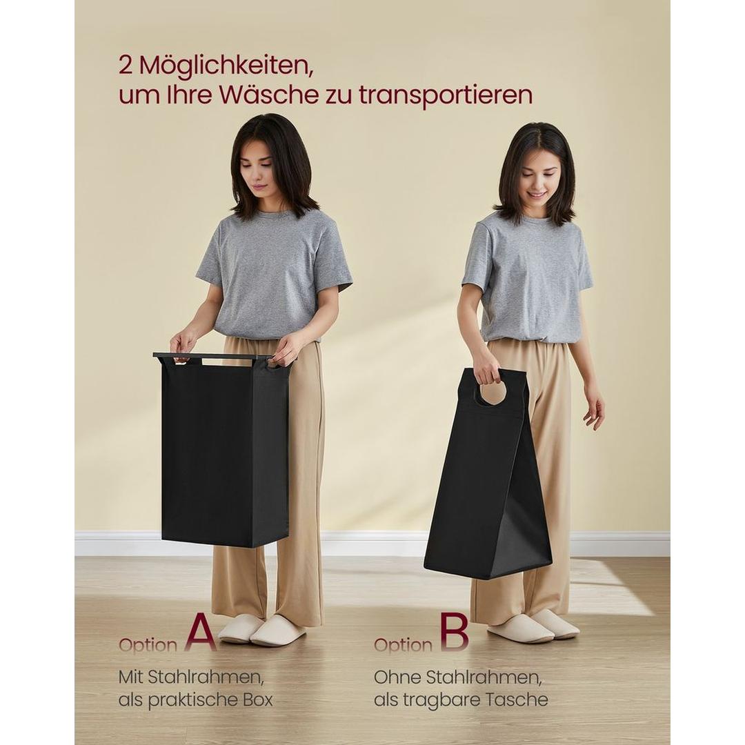 Wasmand met 2 Compartimenten – Wasbox met 2 Uitneembare Waszakken en 2 Opbergplanken