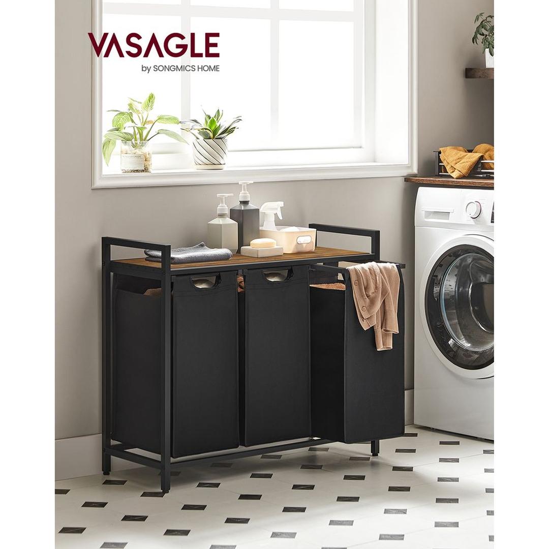Wasmand met 3 Vakverdelers – Gescheiden Wasmand voor Badkamer of Wasruimte