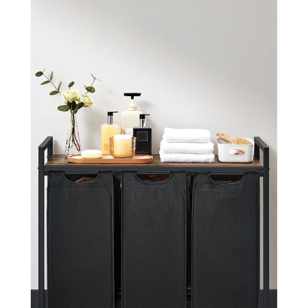 Wasmand met 3 Vakverdelers – Gescheiden Wasmand voor Badkamer of Wasruimte