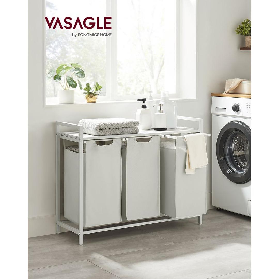 Wasmand met 3 Vakverdelers – Gescheiden Wasmand voor Badkamer of Wasruimte