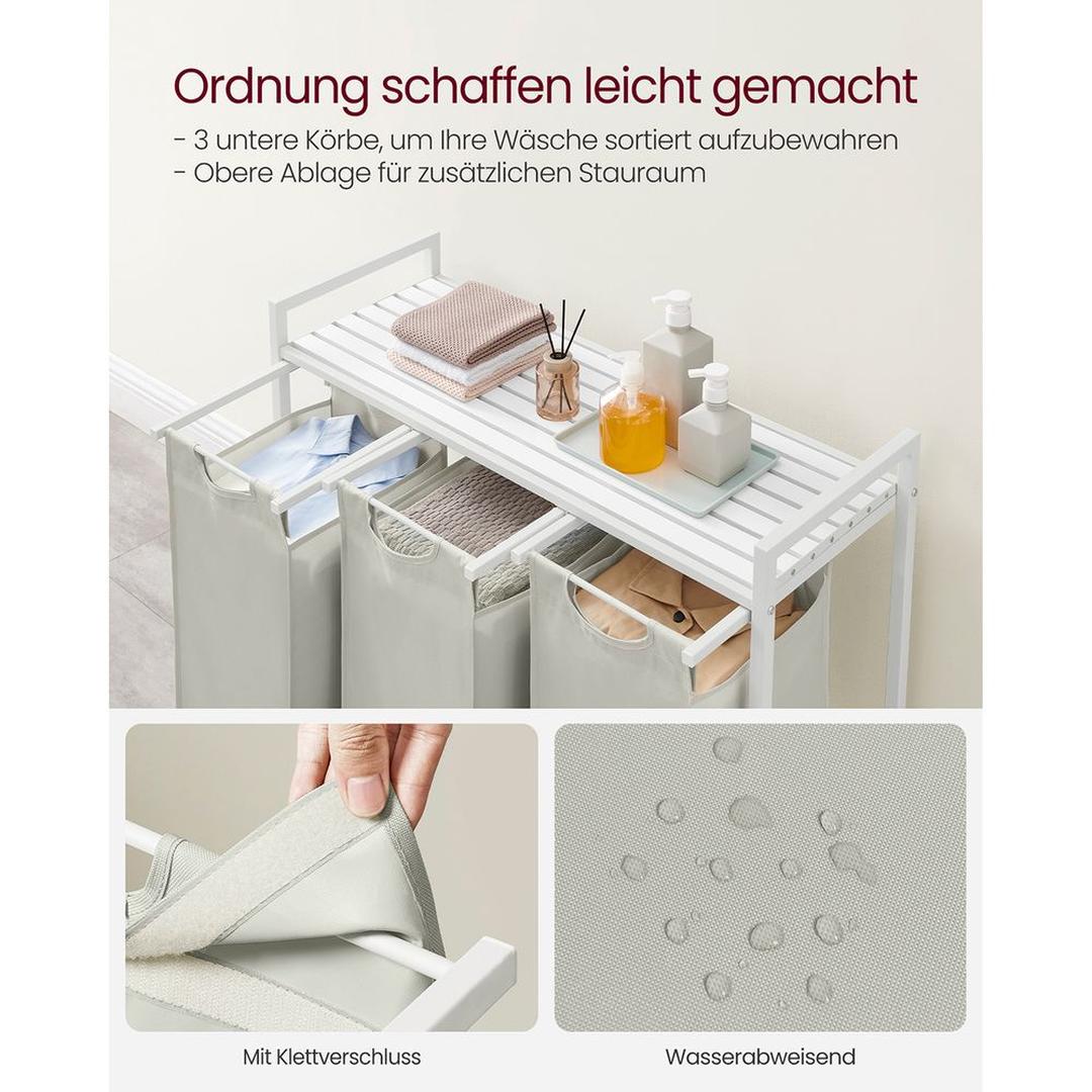 Wasmand met 3 Vakverdelers – Gescheiden Wasmand voor Badkamer of Wasruimte
