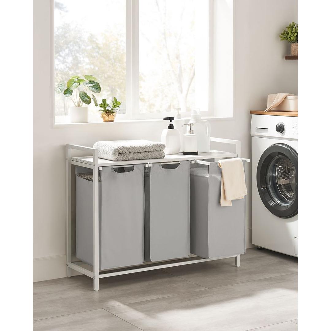 Wasmand met 3 Vakverdelers – Gescheiden Wasmand voor Badkamer of Wasruimte
