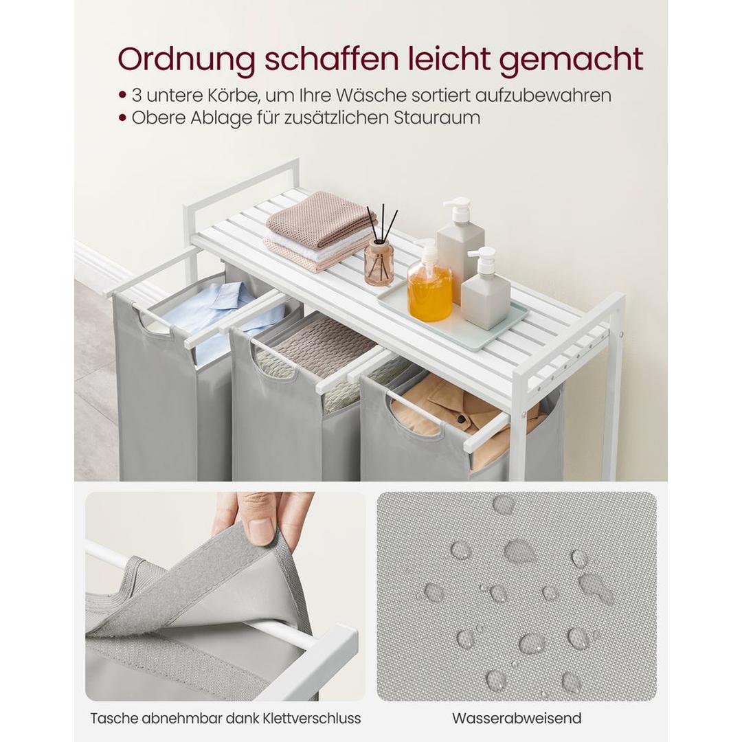Wasmand met 3 Vakverdelers – Gescheiden Wasmand voor Badkamer of Wasruimte