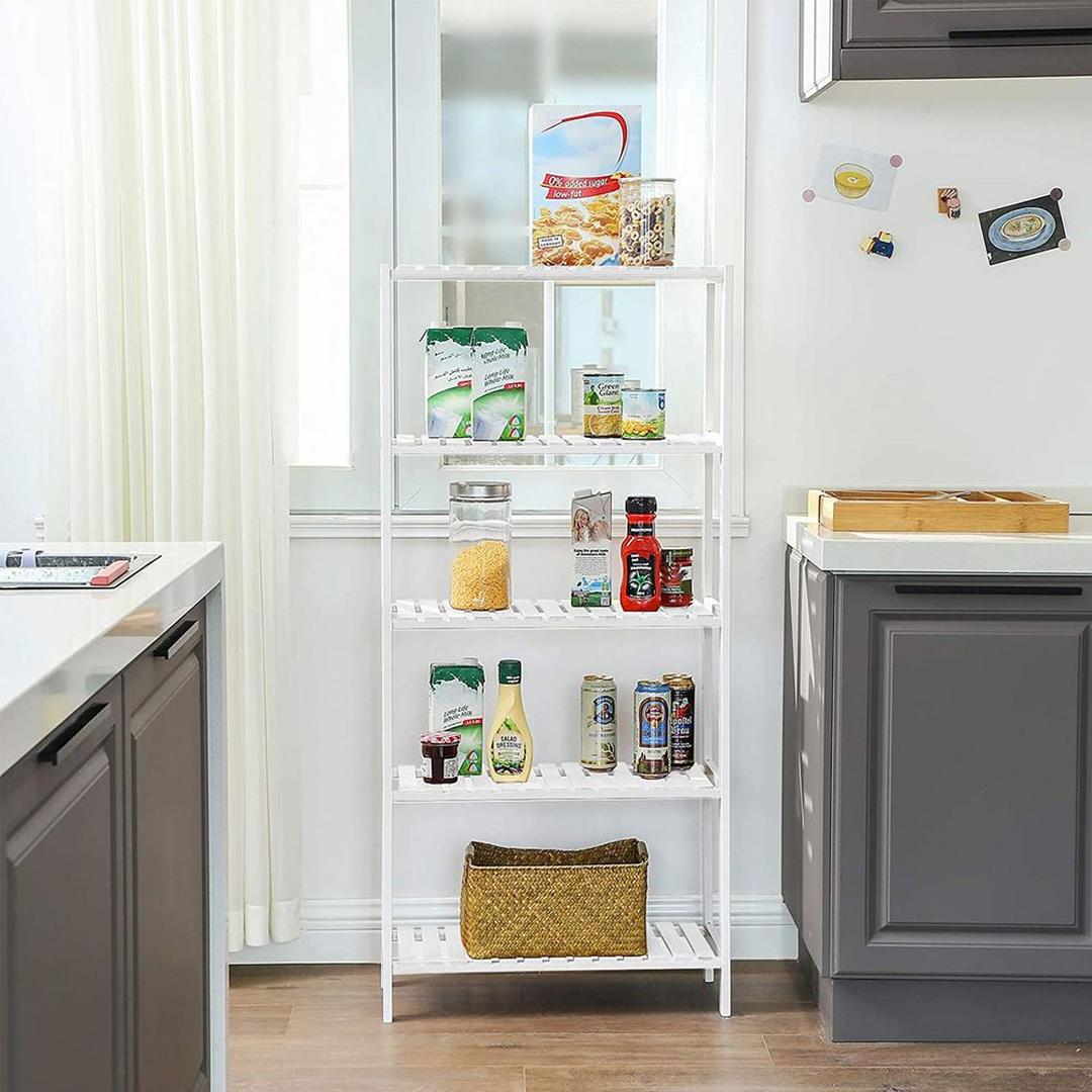 Bamboe Badkamerrek met 5 Legplanken – Smalle Opbergkast voor Badkamer, Toilet of Slaapkamer