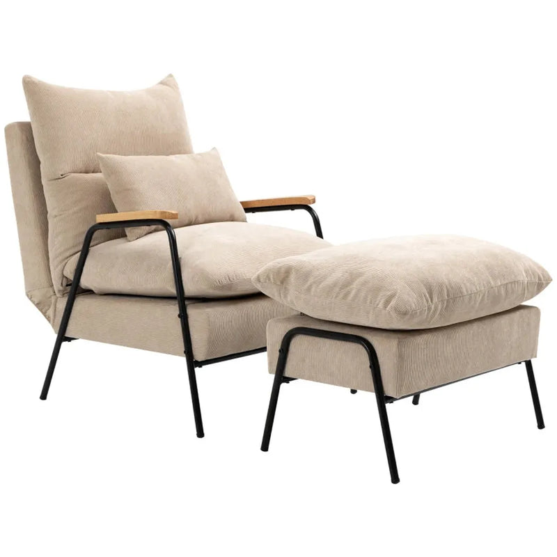 Fauteuil met voetenbank en kussen – stofbekleding – 68 x 91,5 x 88 cm