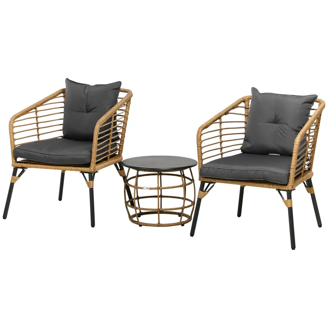Outsunny 3-delige bistroset van PE rattan – 2 stoelen en tafel Ø46 cm – 62 x 65 x 78 cm – draagkracht 120 kg