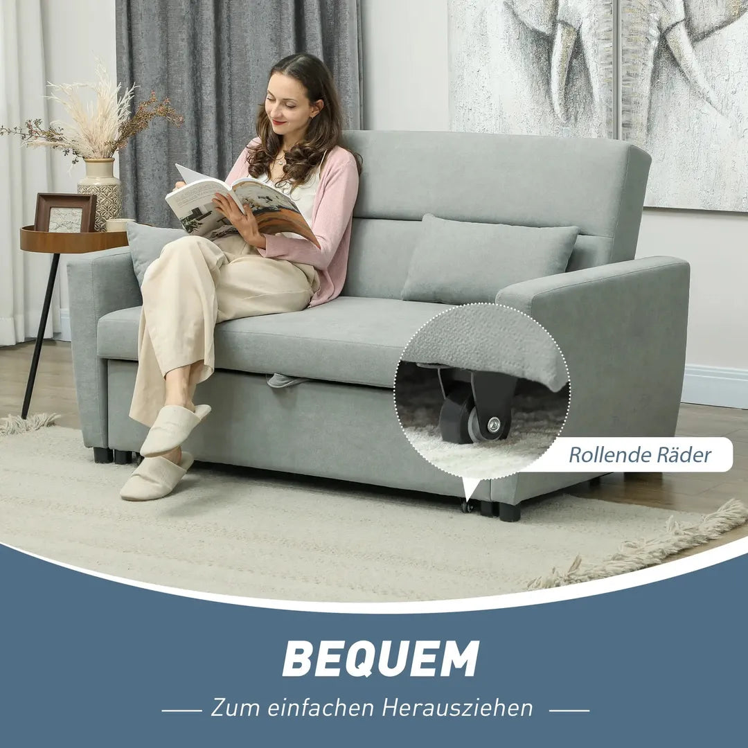 Slaapbank 2-Zits – Uitklapbaar – Houtframe – Donkergrijs – 155 × 90 × 88,5 cm – Max. 200 kg