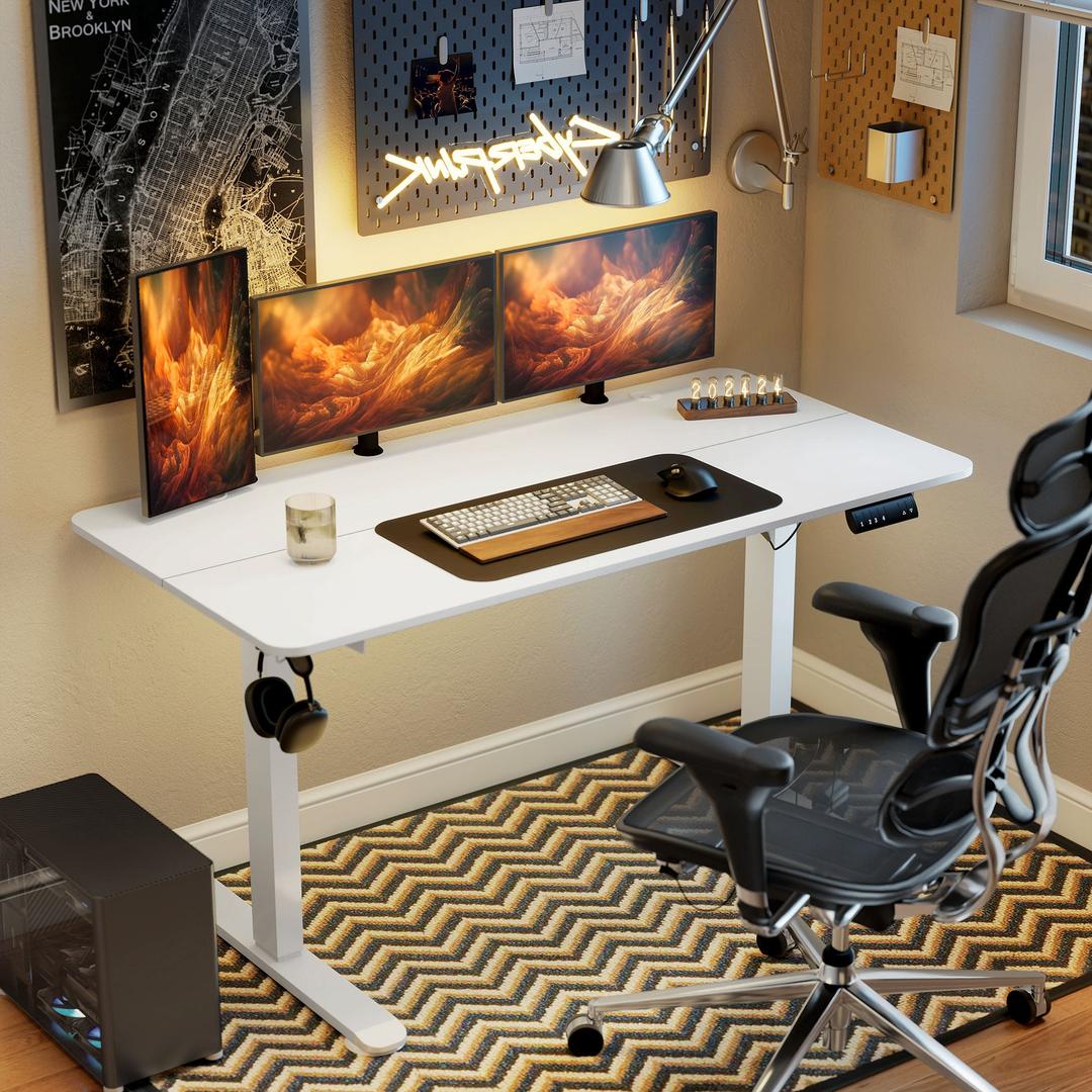In hoogte verstelbaar sta-bureau – elektrisch computertafel met geheugenfunctie, 140 × 70 × 72–116 cm, wit