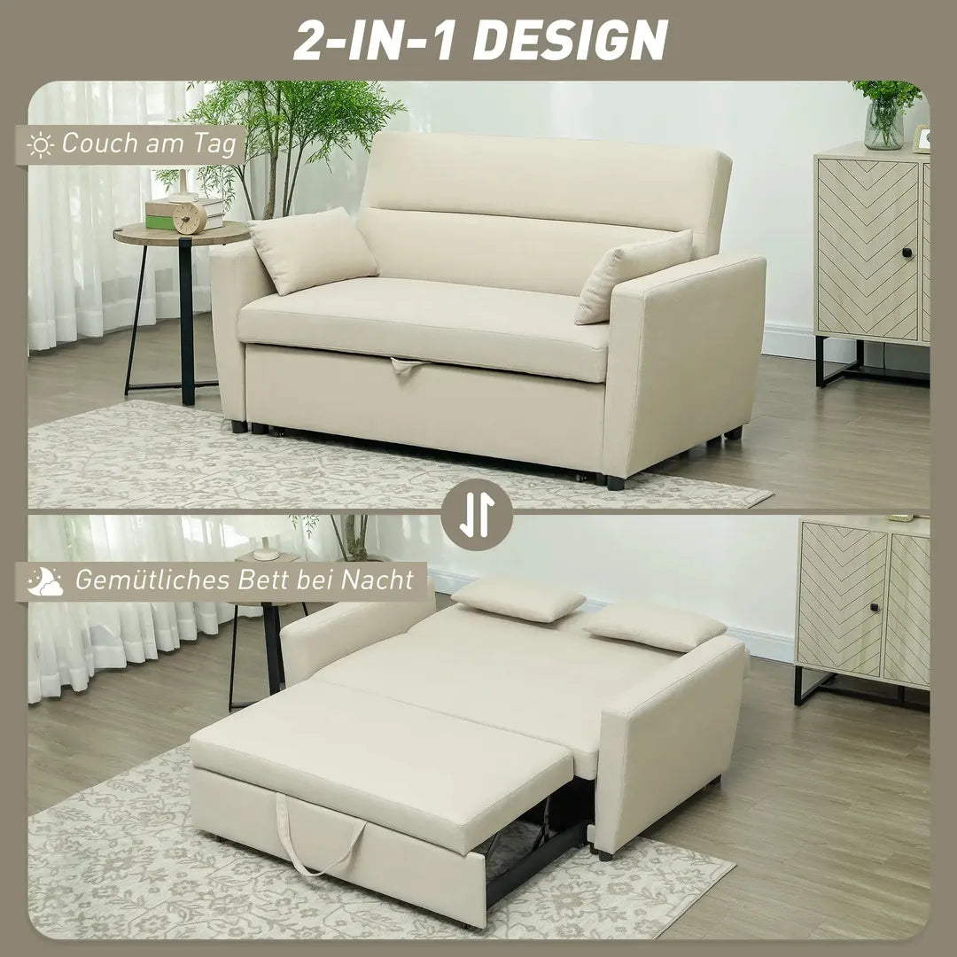 Slaapbank 2-Zits – Uitklapbaar – Houtframe – Donkergrijs – 155 × 90 × 88,5 cm – Max. 200 kg