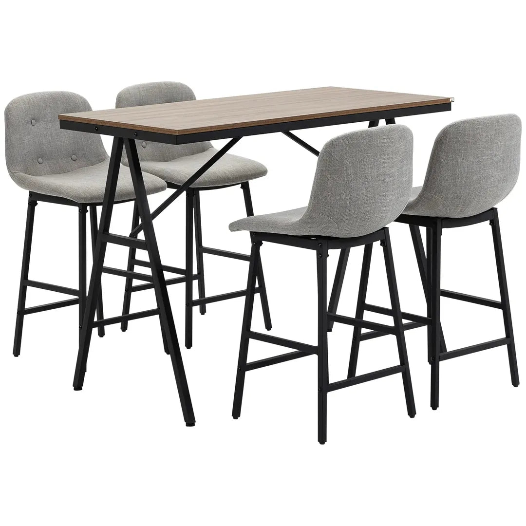 Barkrukset met Tafel – Industrieel Design, 2 Barkrukken met Stiksels, Lichtgrijs, 120 x 60 x 91 cm