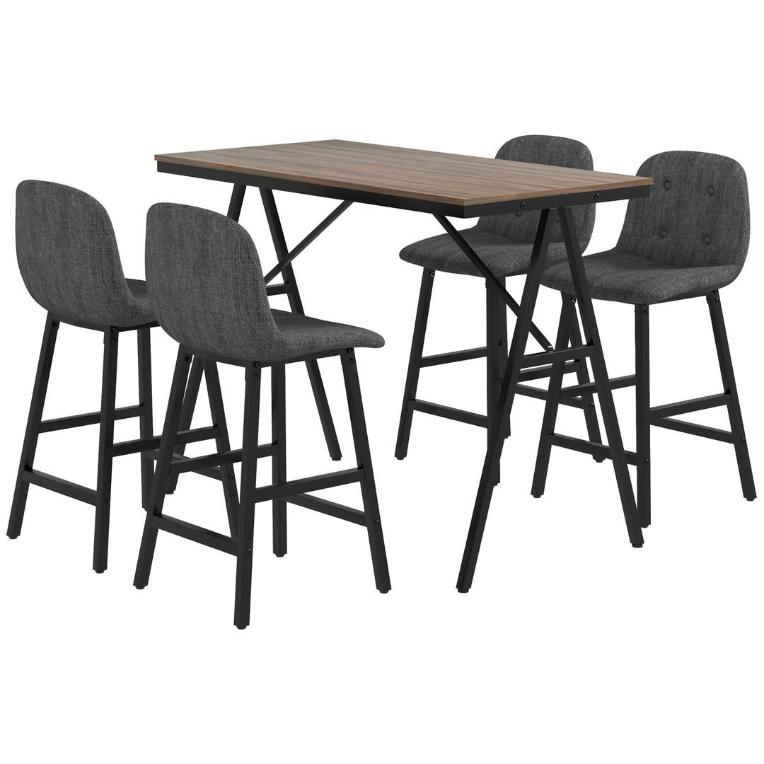 Barkrukset met Tafel – Industrieel Design, 2 Barkrukken met Stiksels, Lichtgrijs, 120 x 60 x 91 cm