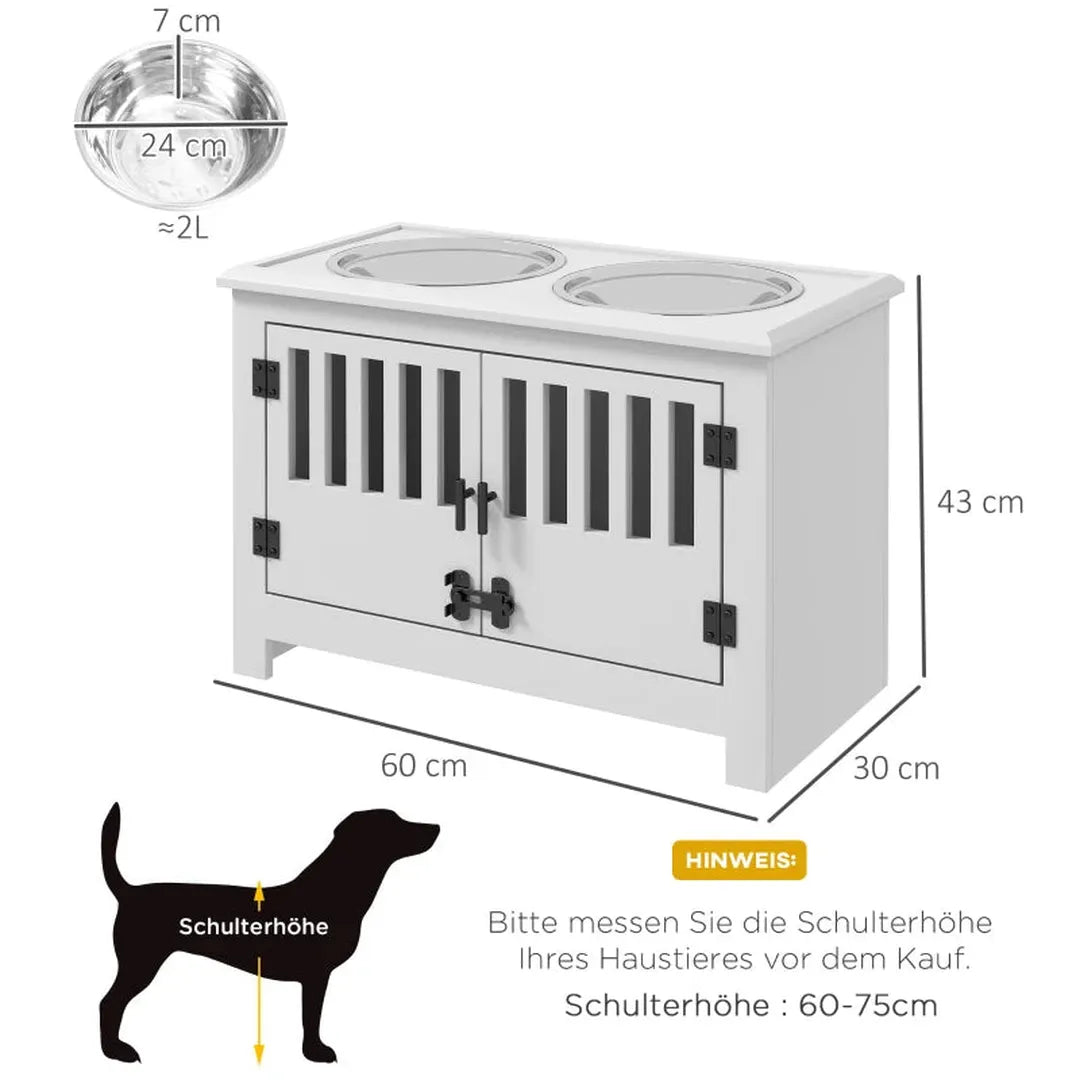 Verhoogde voerbak voor grote honden – 2 roestvrijstalen kommen – met opbergruimte – 35,5 x 60 x 30 cm