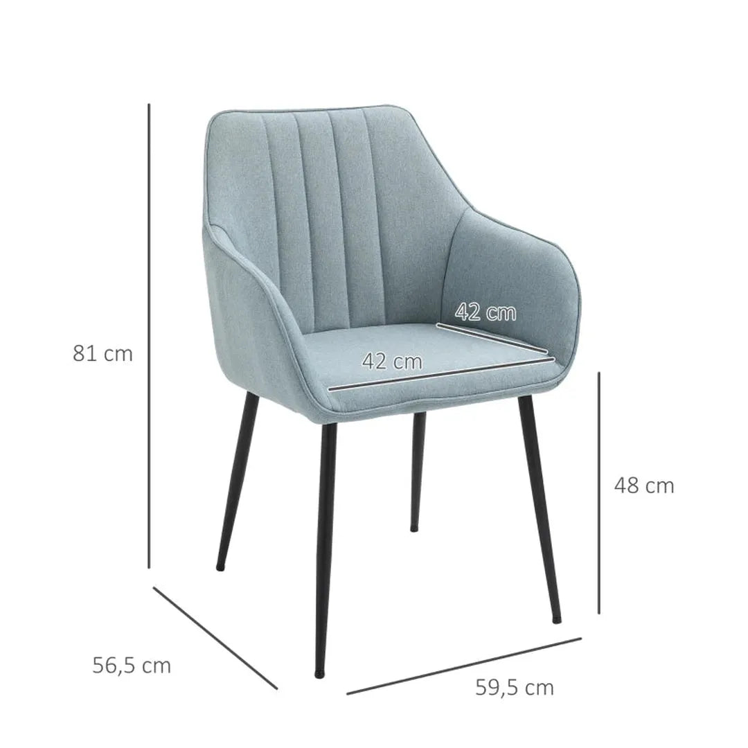 Set van 2 eetkamerstoelen – gestoffeerd met linnen hoes – met rugleuning en armleuningen – 59,5 x 56,5 x 81 cm