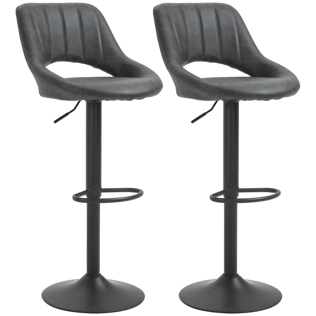Barkrukken Set van 2 – In Hoogte Verstelbaar en Draaibaar met Voetsteun – Lederlook en Metalen Frame – Grijs – 44 x 49 x 90-110 cm