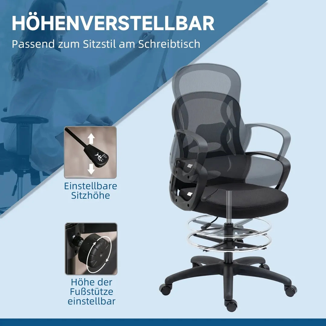 Bureaustoel met fluweelachtige bekleding – in hoogte verstelbaar, draaibaar, draagvermogen tot 120 kg, zwart