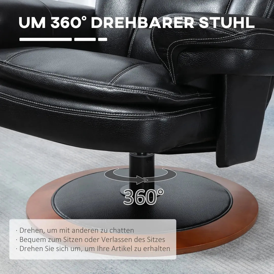 Relaxfauteuil met Ottoman – Draaiend en Verstelbaar Ligbed – Zwart en Bruin Kunstleer