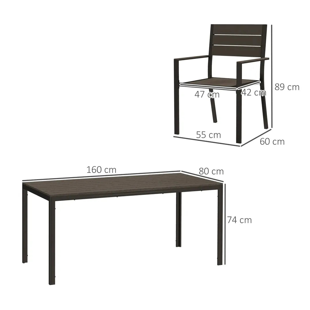 Outsunny 7-delige tuinset met 6 stapelbare stoelen en tafel 160 x 80 x 74 cm – stalen frame en HDPE blad