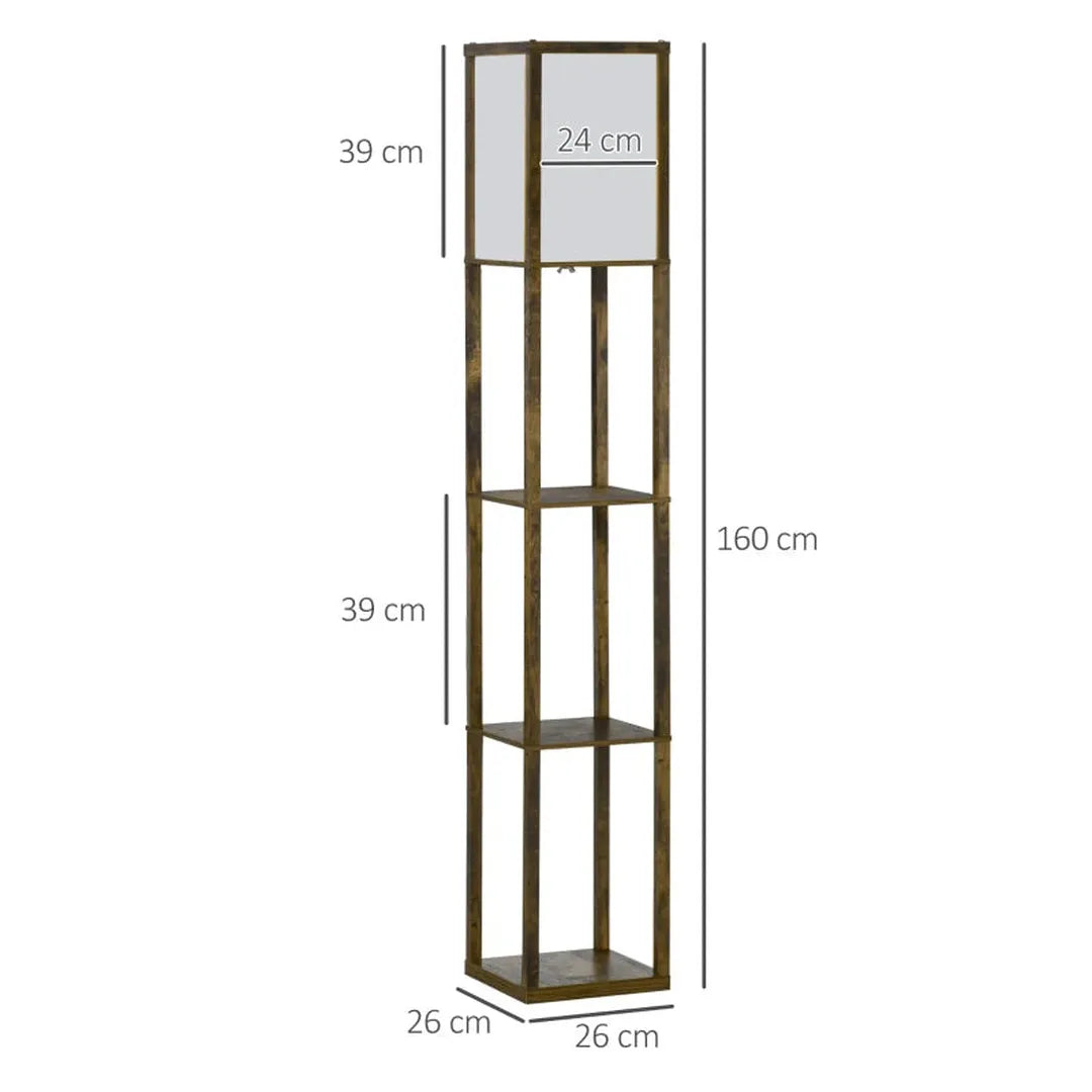 Staande lamp met planken – houten frame – 26 x 26 x 160 cm – zonder lamp