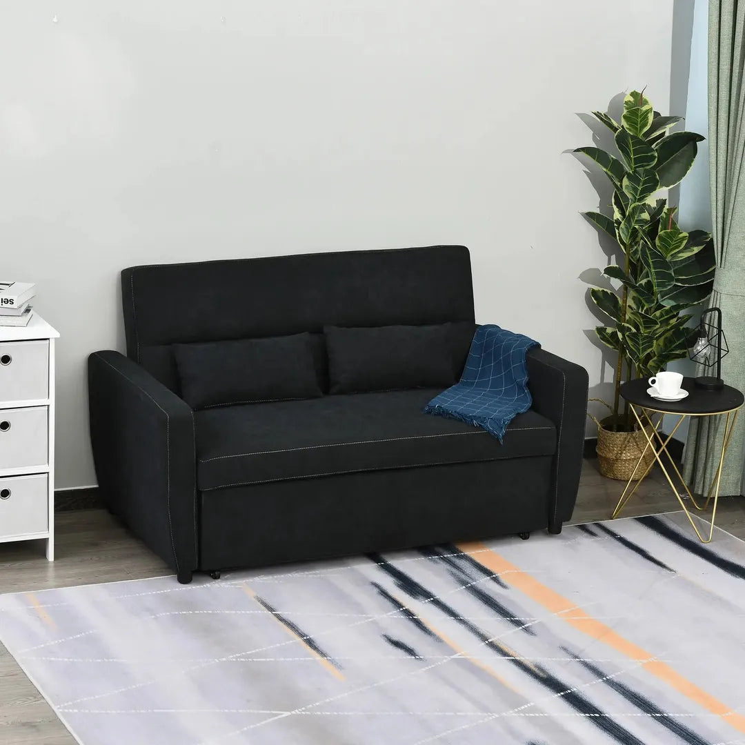 Slaapbank 2-Zits – Uitklapbaar – Houtframe – Donkergrijs – 155 × 90 × 88,5 cm – Max. 200 kg