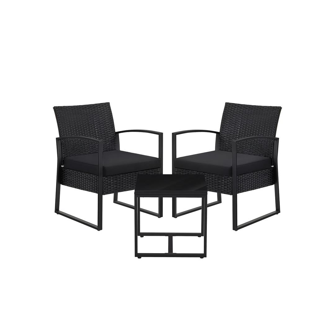 Tuinmeubelset 3-delig in rattanlook – 2 stoelen en bijzettafel – PE rotan en stalen frame – draagkracht 150 kg per stoel