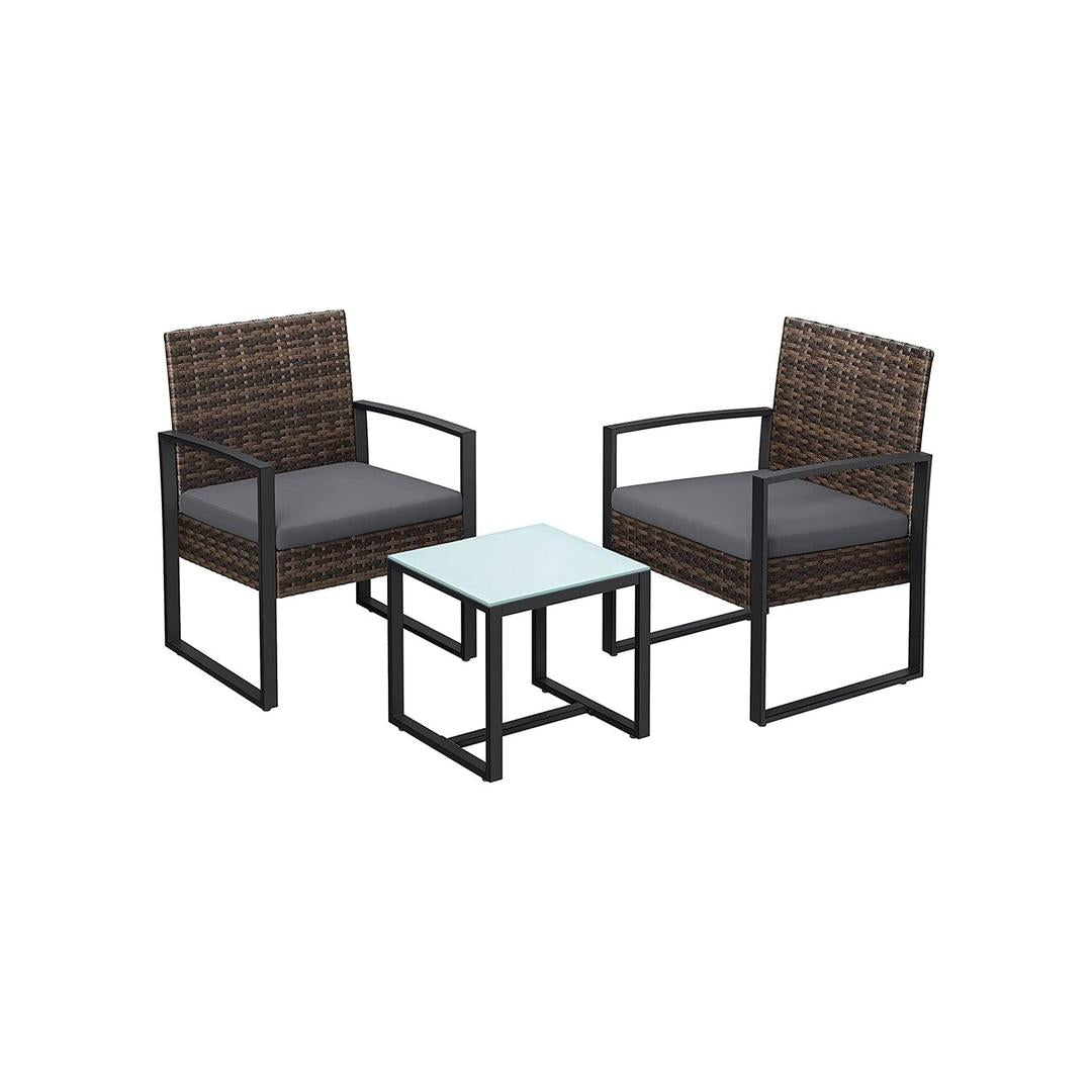 Tuinmeubelset 3-delig in rattanlook – 2 stoelen en bijzettafel – PE rotan en stalen frame – draagkracht 150 kg per stoel