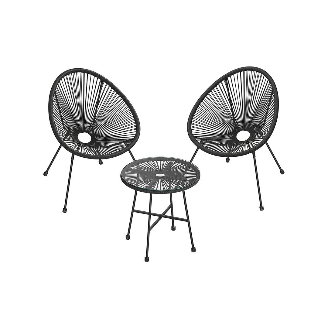Tuinstoelen met tafel in Acapulco stijl – 2 stoelen met gehard glazen bijzettafel – stalen frame – draagkracht 130 kg