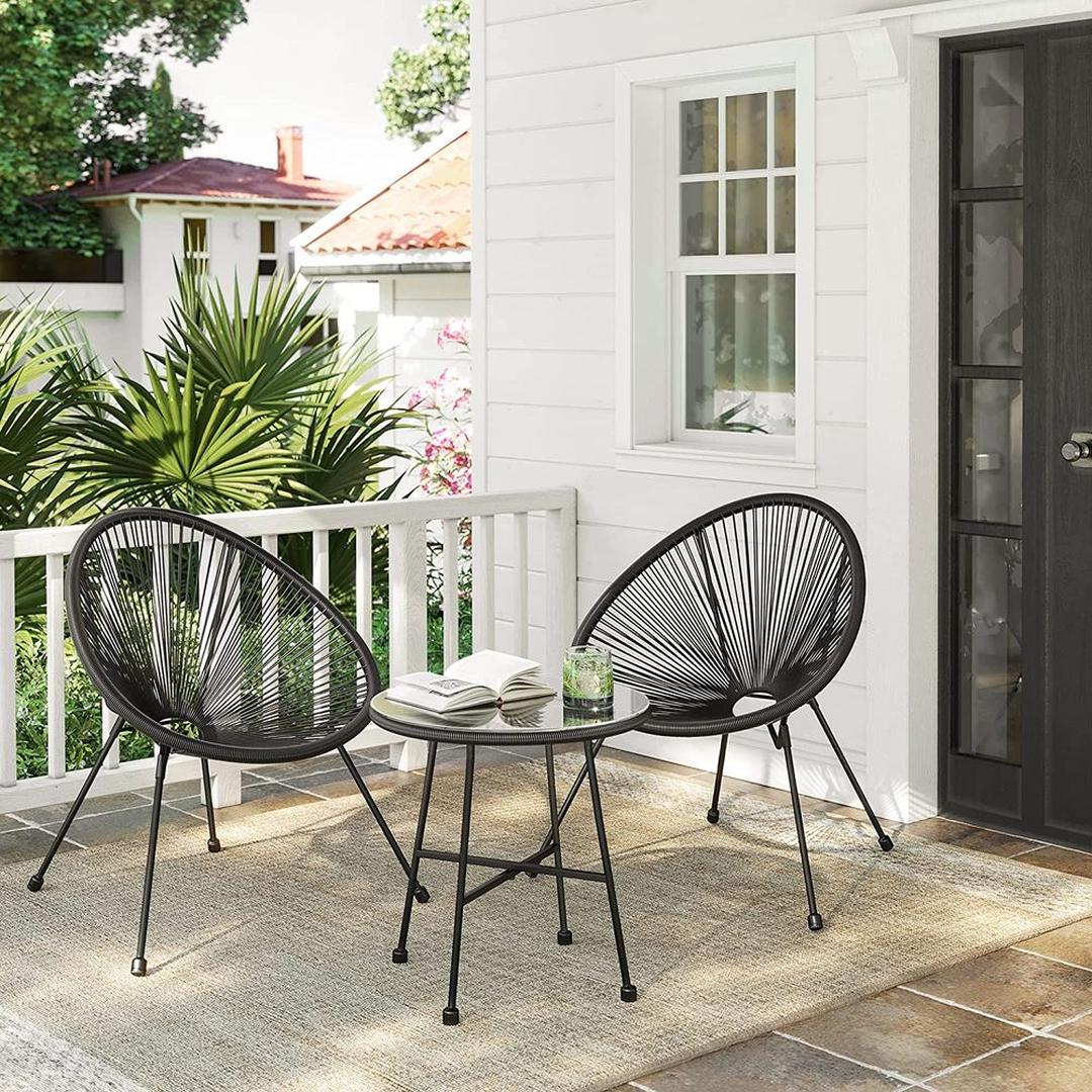 Tuinstoelen met tafel in Acapulco stijl – 2 stoelen met gehard glazen bijzettafel – stalen frame – draagkracht 130 kg