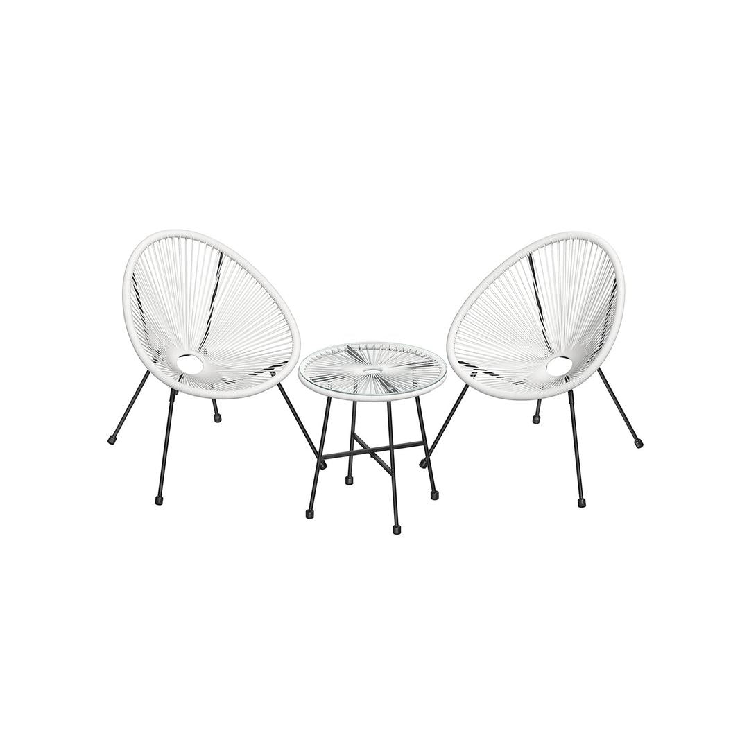Tuinstoelen met tafel in Acapulco stijl – 2 stoelen met gehard glazen bijzettafel – stalen frame – draagkracht 130 kg