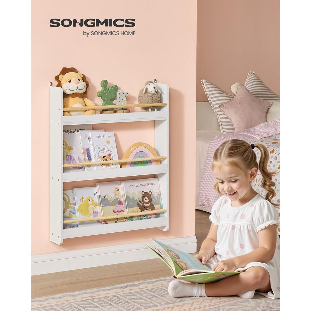 Kinderboekenkast met Legplanken – Wandboekenkast voor Boeken en Speelgoed in Wit-Naturel