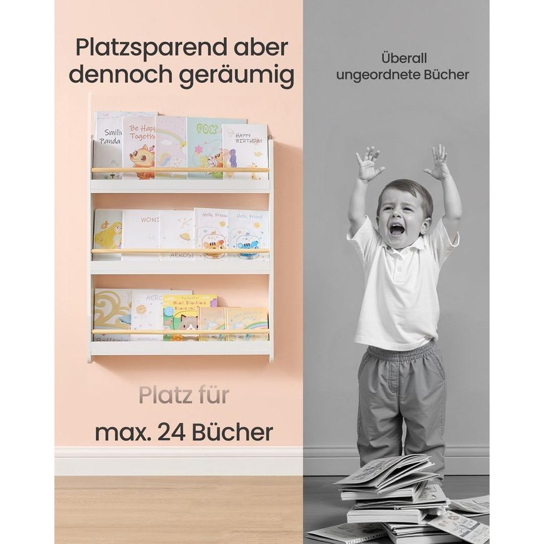 Kinderboekenkast met Legplanken – Wandboekenkast voor Boeken en Speelgoed in Wit-Naturel
