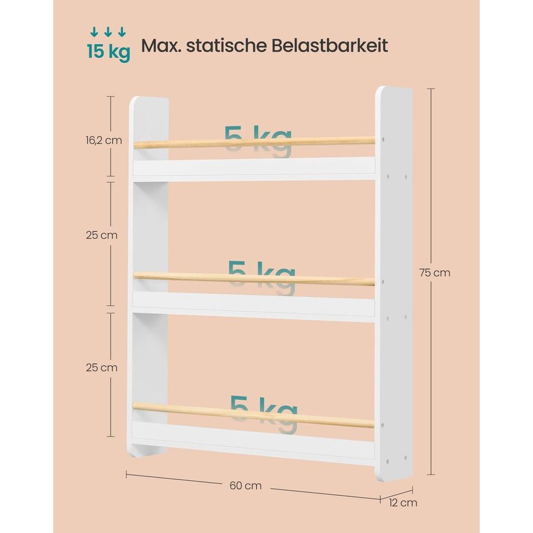 Kinderboekenkast met Legplanken – Wandboekenkast voor Boeken en Speelgoed in Wit-Naturel