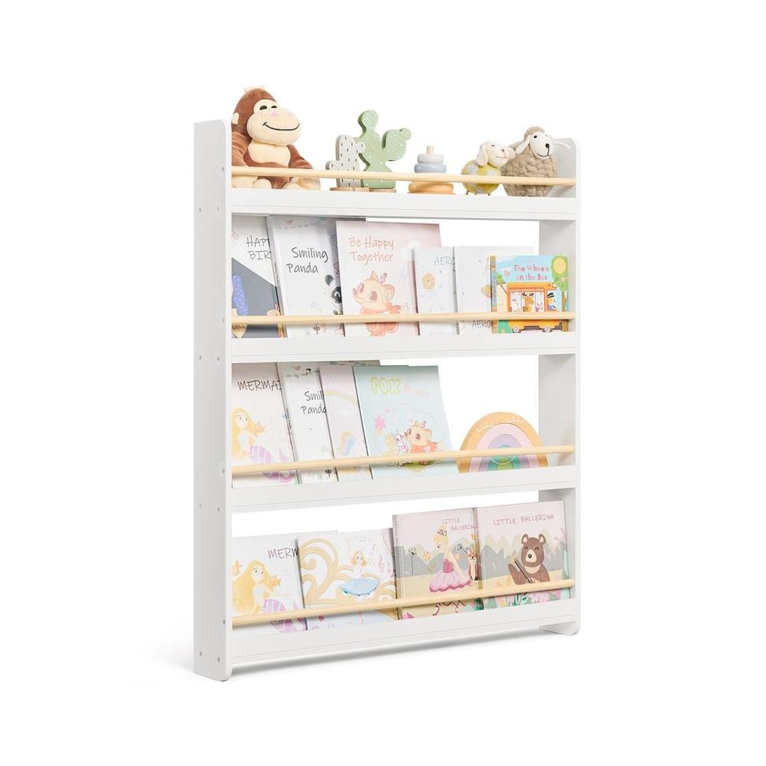 Kinderboekenkast met Legplanken – Wandboekenkast voor Boeken en Speelgoed in Wit-Naturel