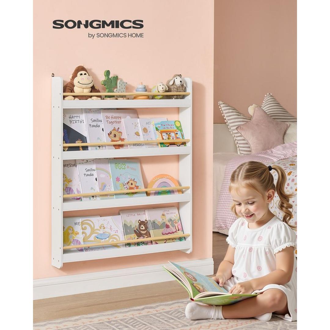 Kinderboekenkast met Legplanken – Wandboekenkast voor Boeken en Speelgoed in Wit-Naturel