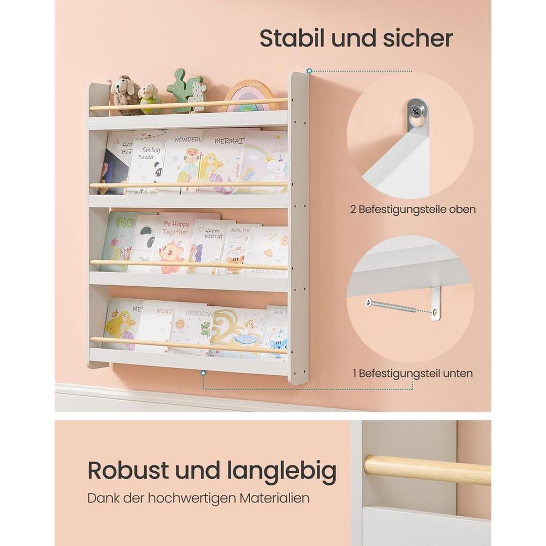 Kinderboekenkast met Legplanken – Wandboekenkast voor Boeken en Speelgoed in Wit-Naturel