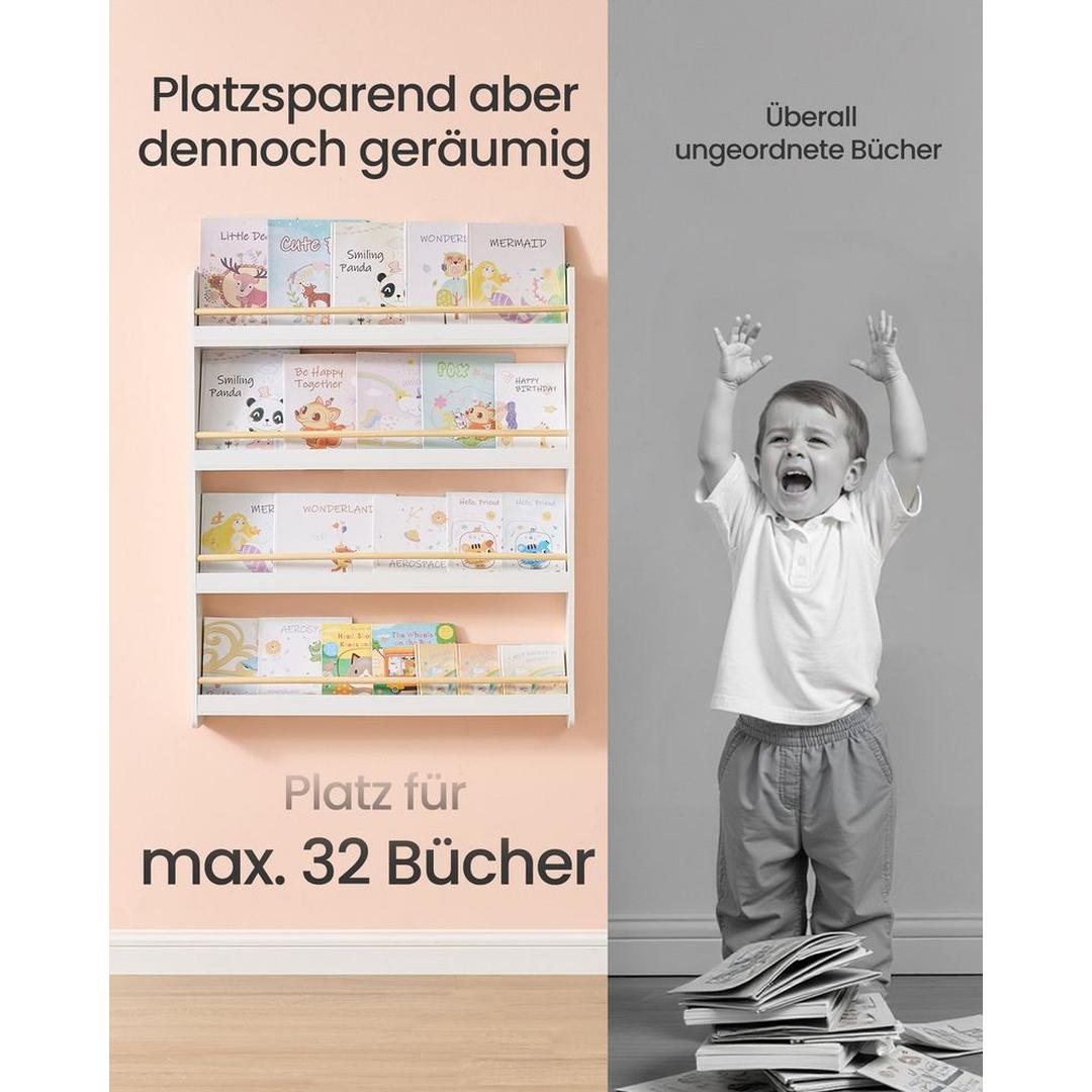 Kinderboekenkast met Legplanken – Wandboekenkast voor Boeken en Speelgoed in Wit-Naturel