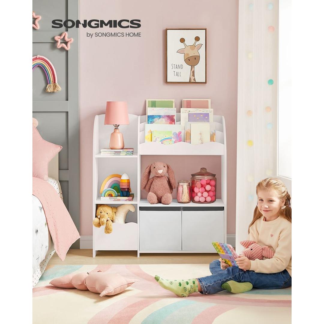 Kinderopbergkast met 2 Opbergbakken voor Speelgoed en Boeken – Wolkenwit – Praktisch Meubel voor Kinderkamer