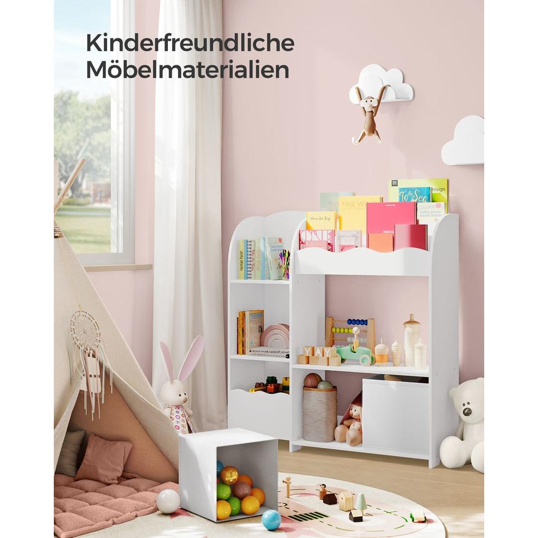 Kinderopbergkast met 2 Opbergbakken voor Speelgoed en Boeken – Wolkenwit – Praktisch Meubel voor Kinderkamer