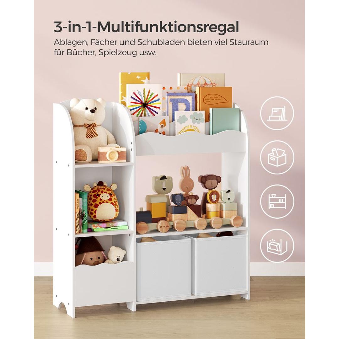 Kinderopbergkast met 2 Opbergbakken voor Speelgoed en Boeken – Wolkenwit – Praktisch Meubel voor Kinderkamer