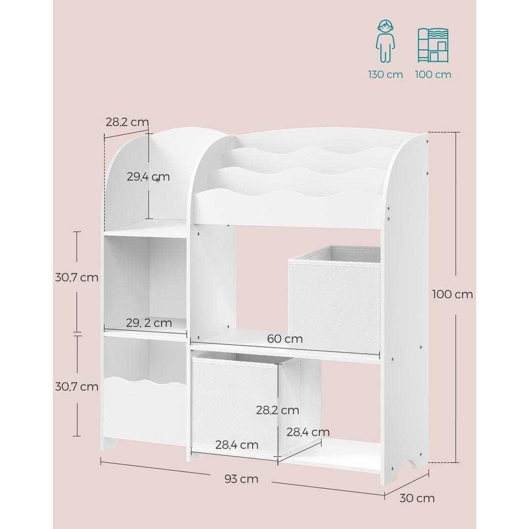 Kinderopbergkast met 2 Opbergbakken voor Speelgoed en Boeken – Wolkenwit – Praktisch Meubel voor Kinderkamer