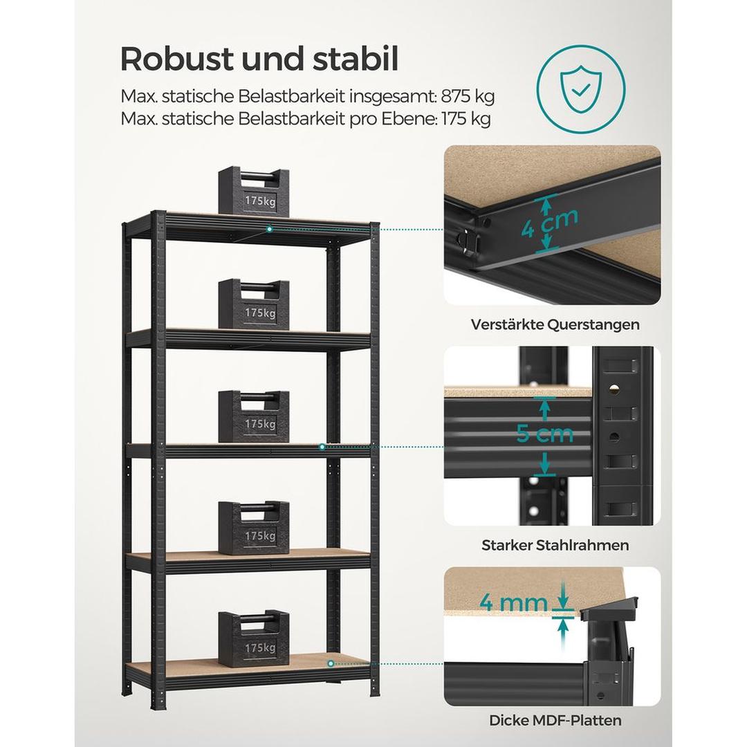 Set van 2 Opslagrekken in Zilver – 40 × 90 × 180 cm – Metalen Stellingkasten voor Berging of Garage