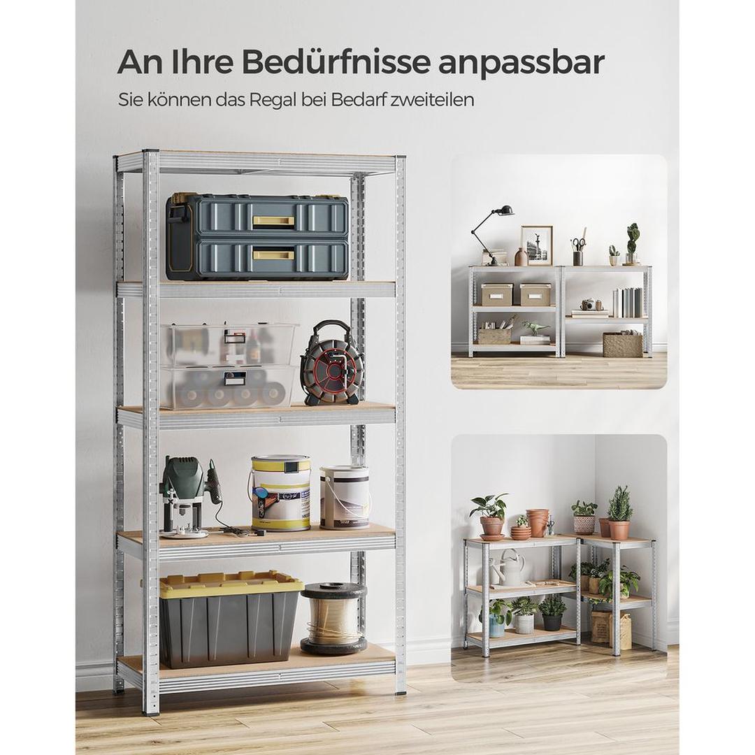 Set van 2 Opslagrekken in Zilver – 40 × 90 × 180 cm – Metalen Stellingkasten voor Berging of Garage