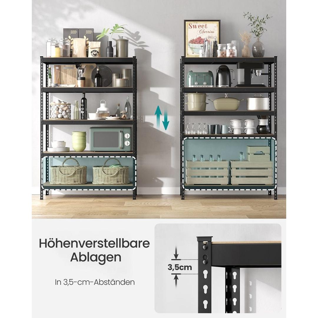 Zwart Zwaar Uitgevoerd Stellingrek met 5 Legplanken – 60 × 120 × 180 cm – Stevig Opbergrek voor Garage of Werkplaats