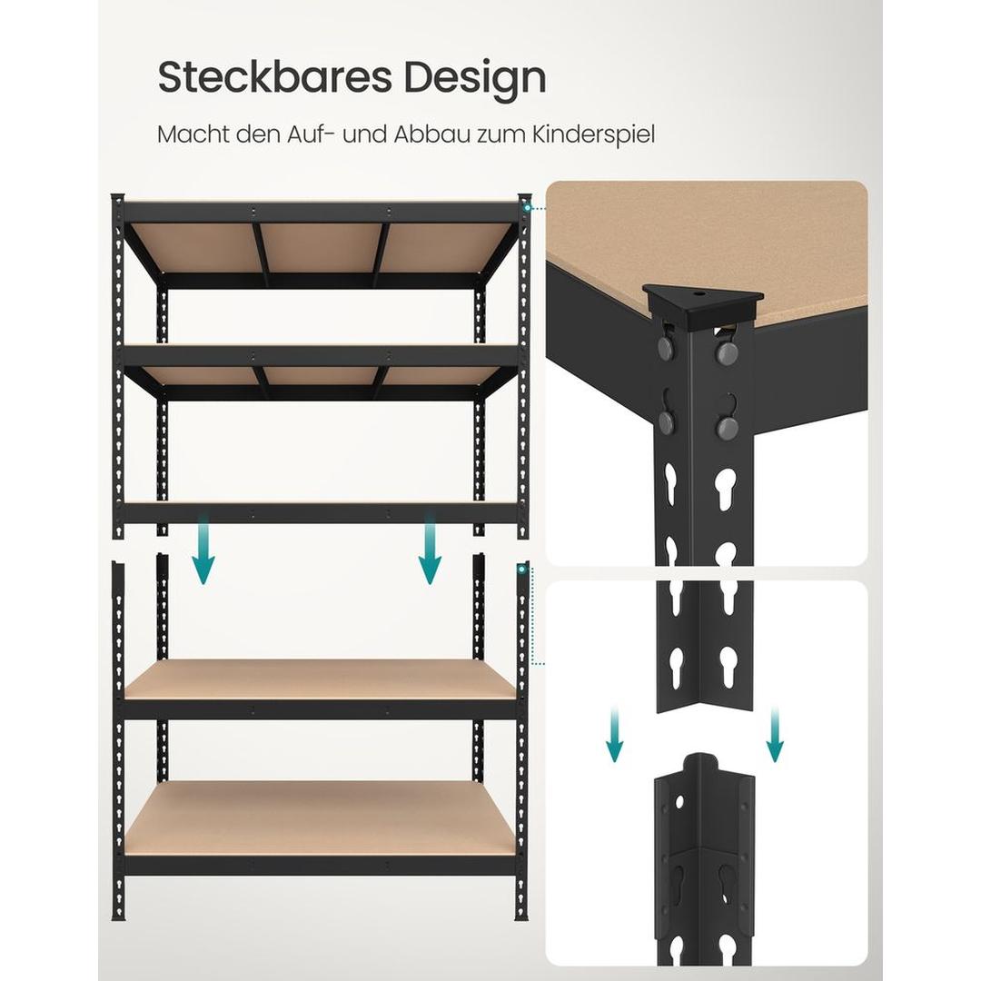 Zwart Zwaar Uitgevoerd Stellingrek met 5 Legplanken – 60 × 120 × 180 cm – Stevig Opbergrek voor Garage of Werkplaats