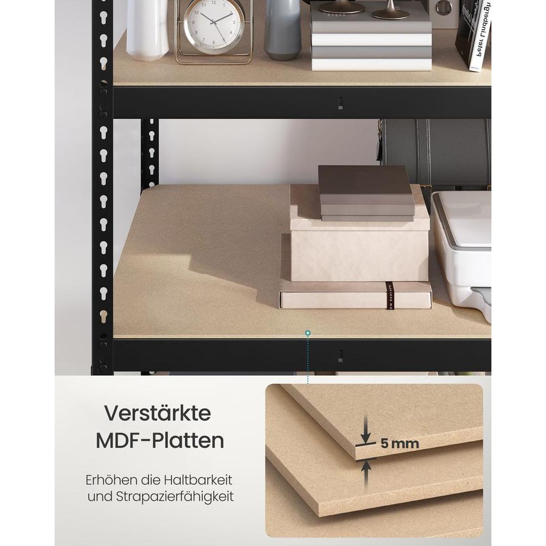 Zwart Zwaar Uitgevoerd Stellingrek met 5 Legplanken – 60 × 120 × 180 cm – Stevig Opbergrek voor Garage of Werkplaats