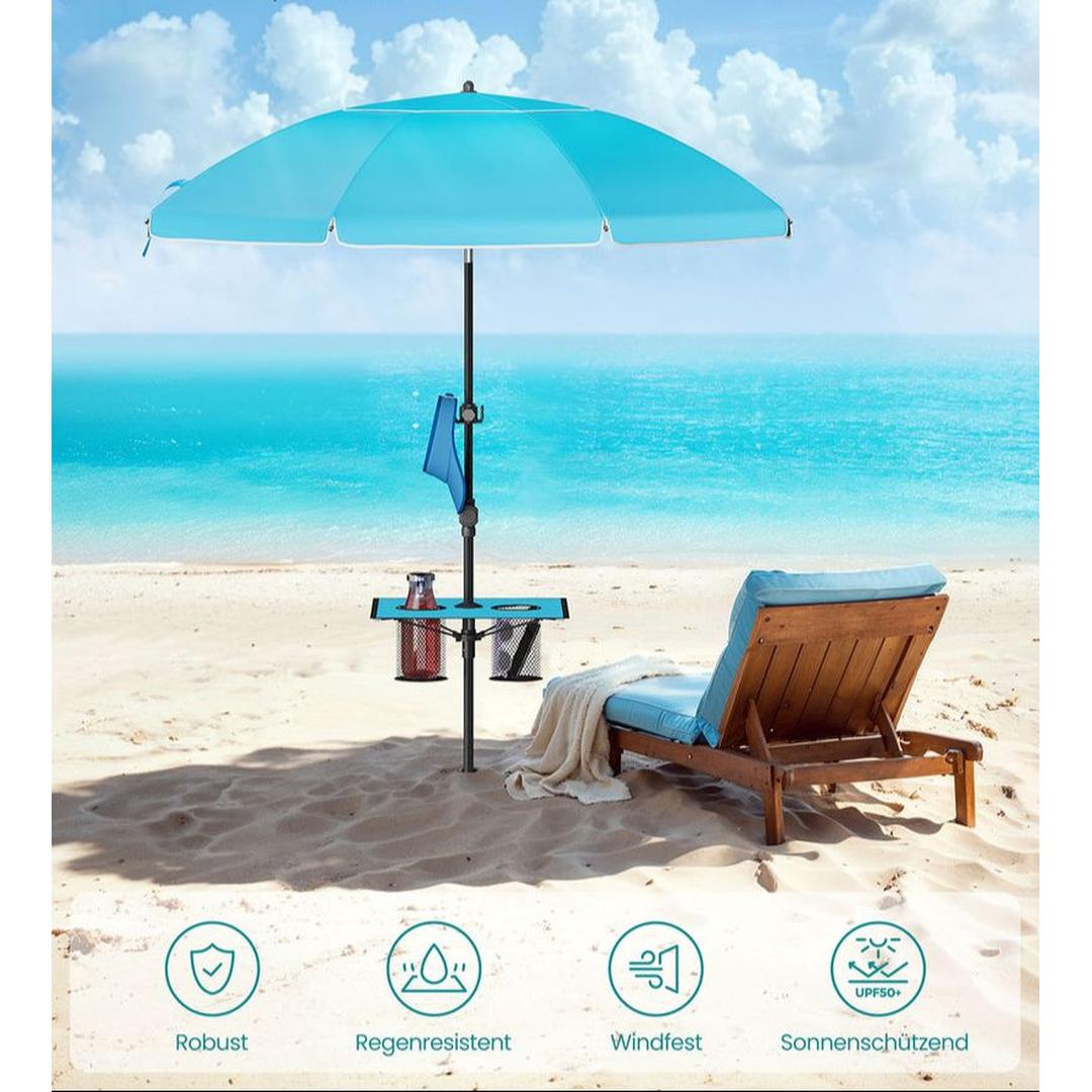 Strandparasol met opbergvak – Ø160 of 200 cm – verstelbaar 158-206 cm – UPF 50+ UV-bescherming – incl. draagtas