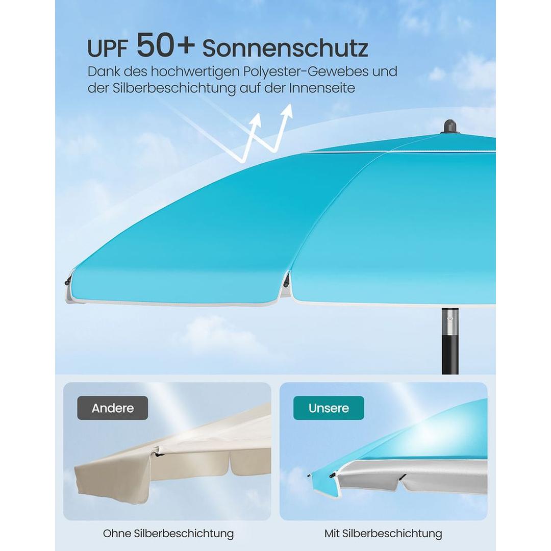 Strandparasol met opbergvak – Ø160 of 200 cm – verstelbaar 158-206 cm – UPF 50+ UV-bescherming – incl. draagtas