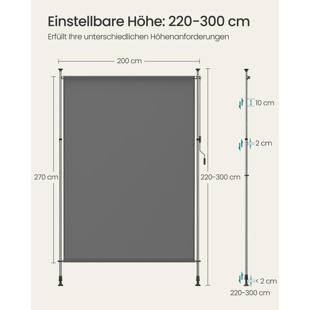 Verticale zonwering – verstelbaar 220-300 cm – 150, 120 of 200 cm breed – UPF 50+ – polyester 180 g/m²